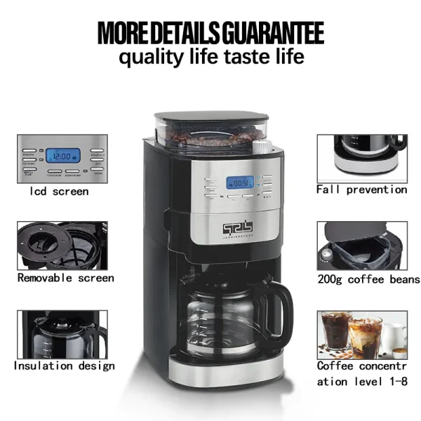 DSP 2 In 1 Automatic Coffee Maker With Automatic Bean Grinding 1.8 L 1000W KA3055 2